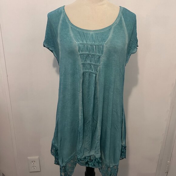 ONE WORLD Tops - One World Blue and Lace Top